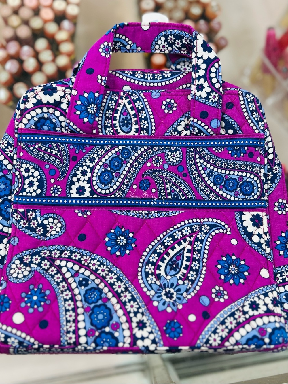Vera Bradley Quilted Paisley Tote in Magenta and Blue